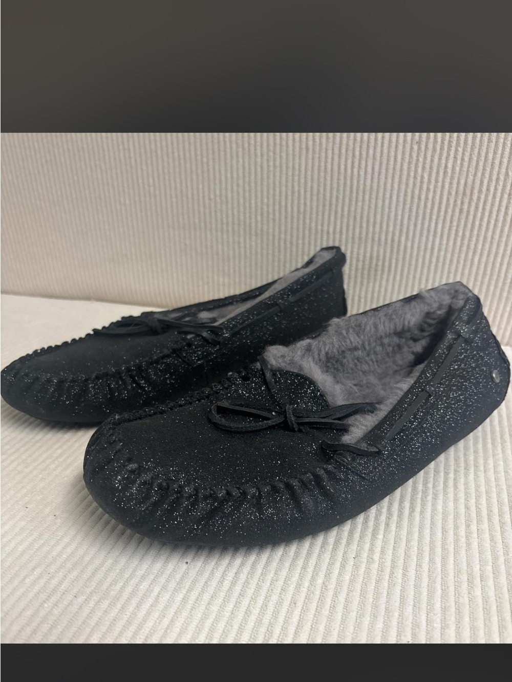 UGG Black Glitter Bow-Trim Women's Moccasins